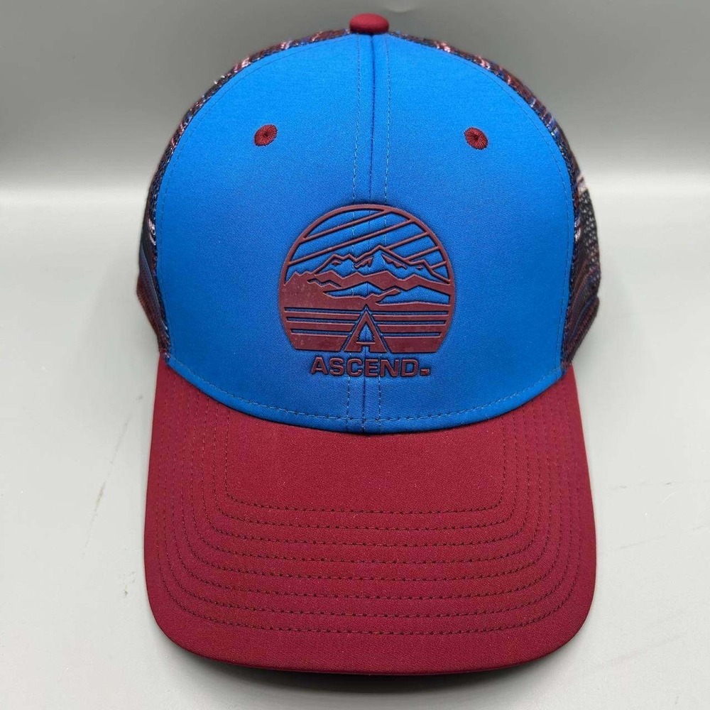 Ascend Trucker Hat Men White Blue Red Striped Snap Back Cap New
